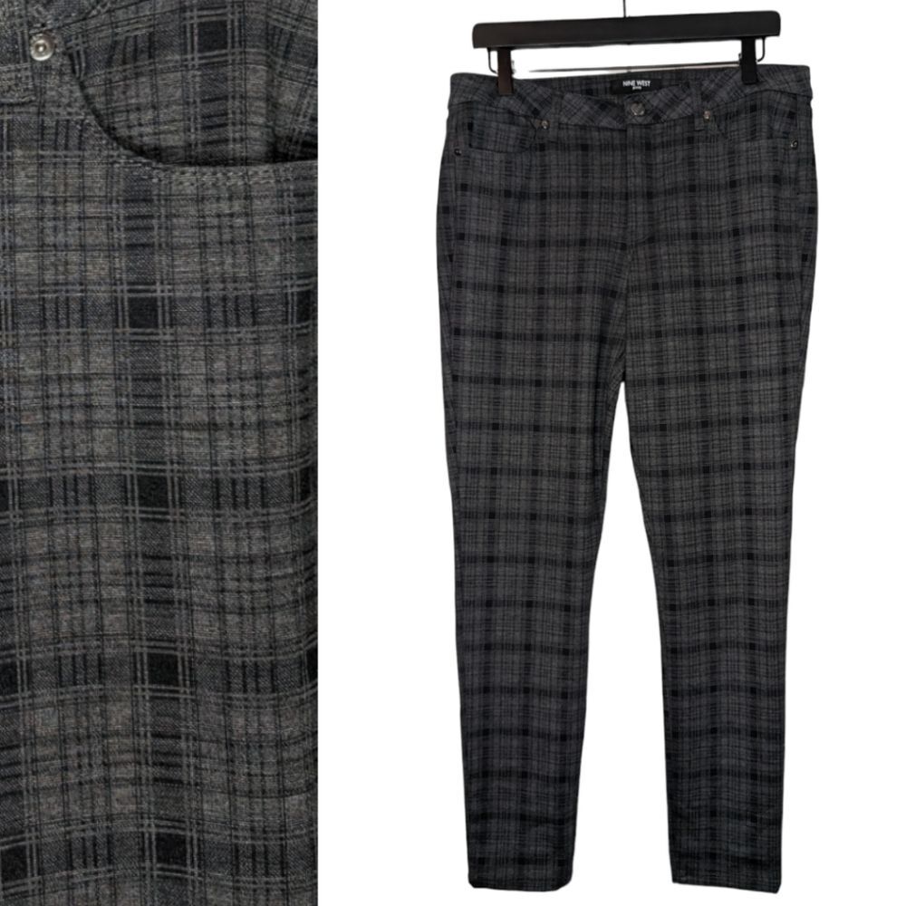 Women's Nine West Gray Plaid Gramercy Skinny Pants, Size 12